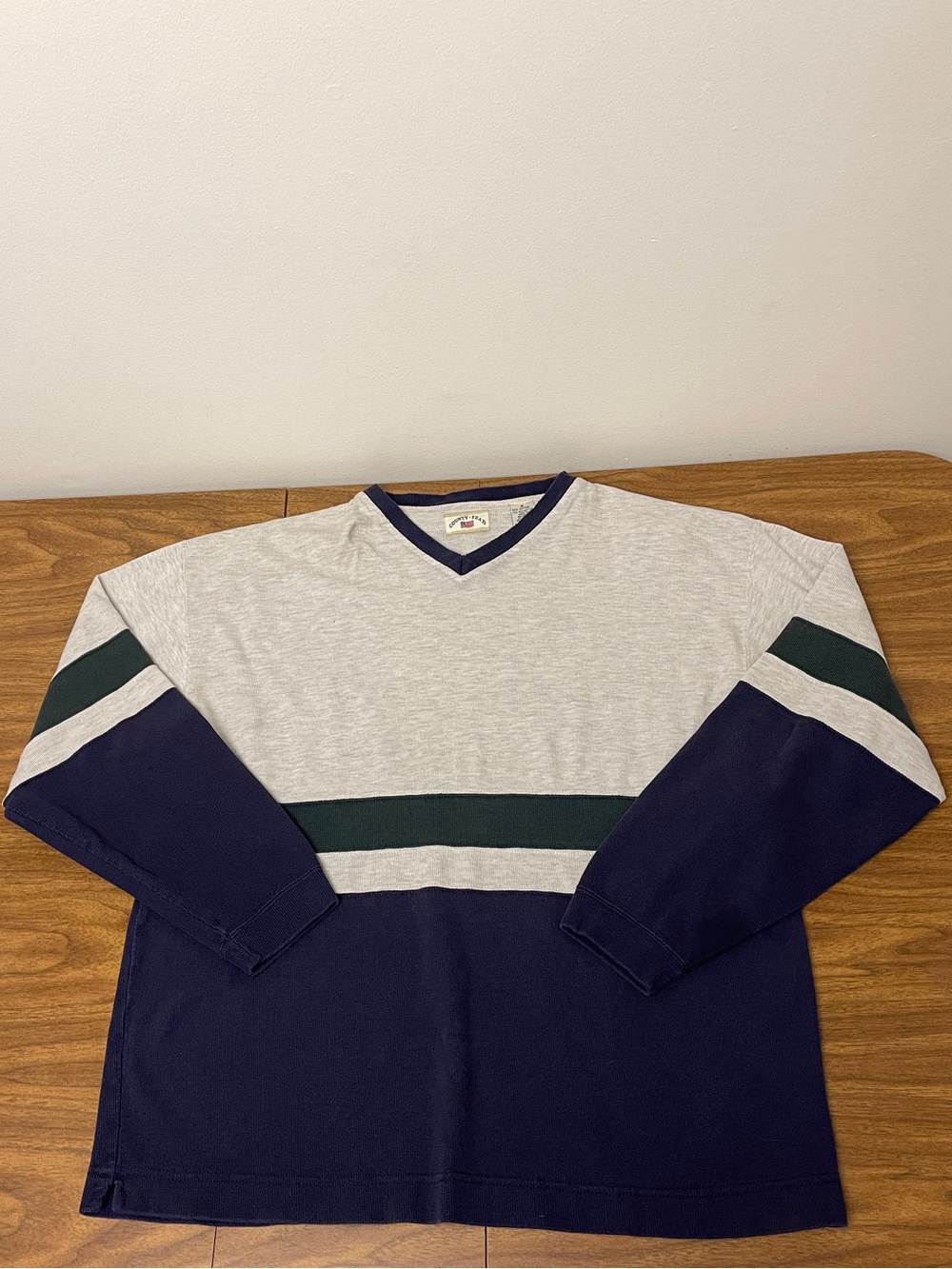 Vintage Long Sleeve V Neck Color Block Pullover